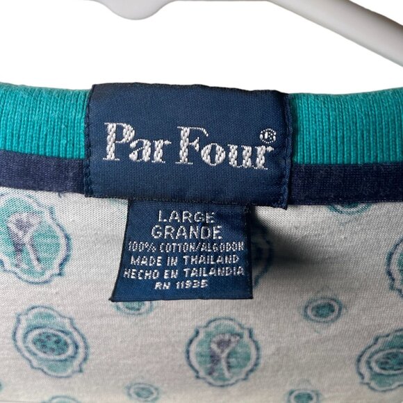 VTG Par Four Blue and Teal Short Sleeve Collared Single Stitch Golf Polo Large - Picture 3 of 4